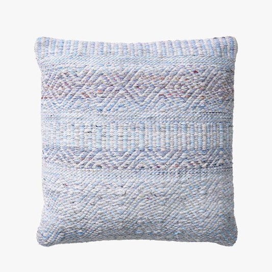 Aqua Blue and White Inca Design Scatter Cushion – Sustainable Indoor & Outdoor Cushion
