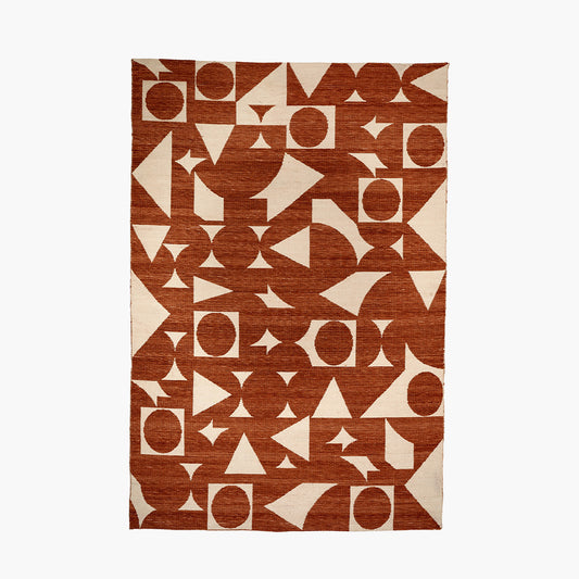 Indoor Outdoor Terracotta and Ivory Geometric Design Rug Large