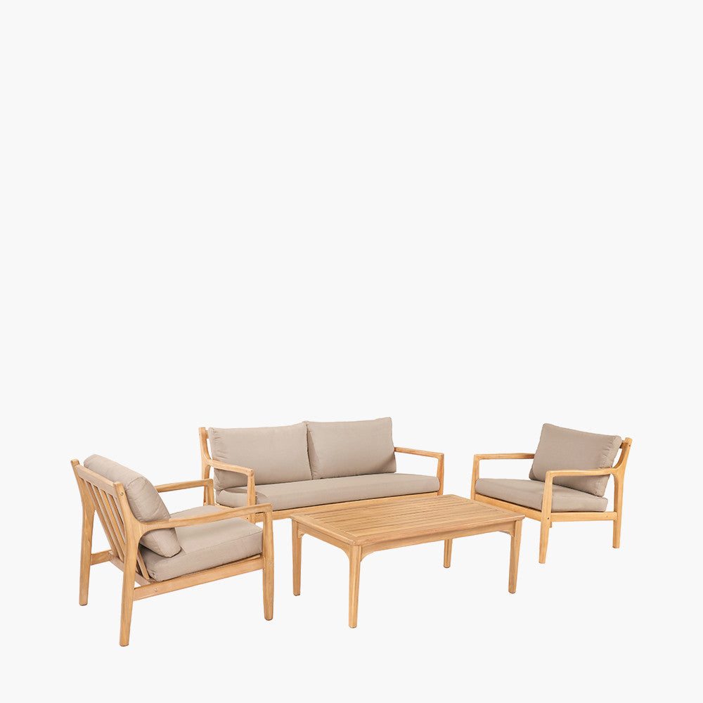 Shop the Malta Garden Seating Set with a 2-seater sofa, 2 armchairs, and a rectangular coffee table, providing a modern and natural update to your garden. Shop online today at www.nobleandnook.co.uk