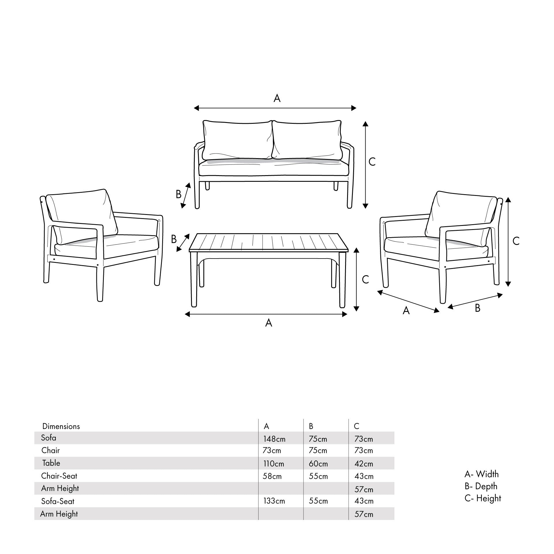 Shop the Malta Garden Seating Set with a 2-seater sofa, 2 armchairs, and a rectangular coffee table, providing a modern and natural update to your garden. Shop online today at www.nobleandnook.co.uk