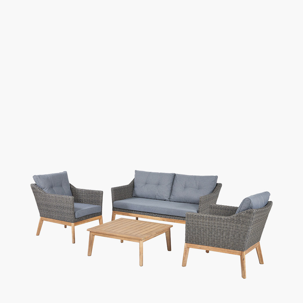 Shop the Larissa Outdoor Seating Set. Comprising of a 2 seater sofa, 2 armchairs and a coffee table, ideal for relaxed socialising, al fresco style. Shop online today www.nobleandnook.co.uk
