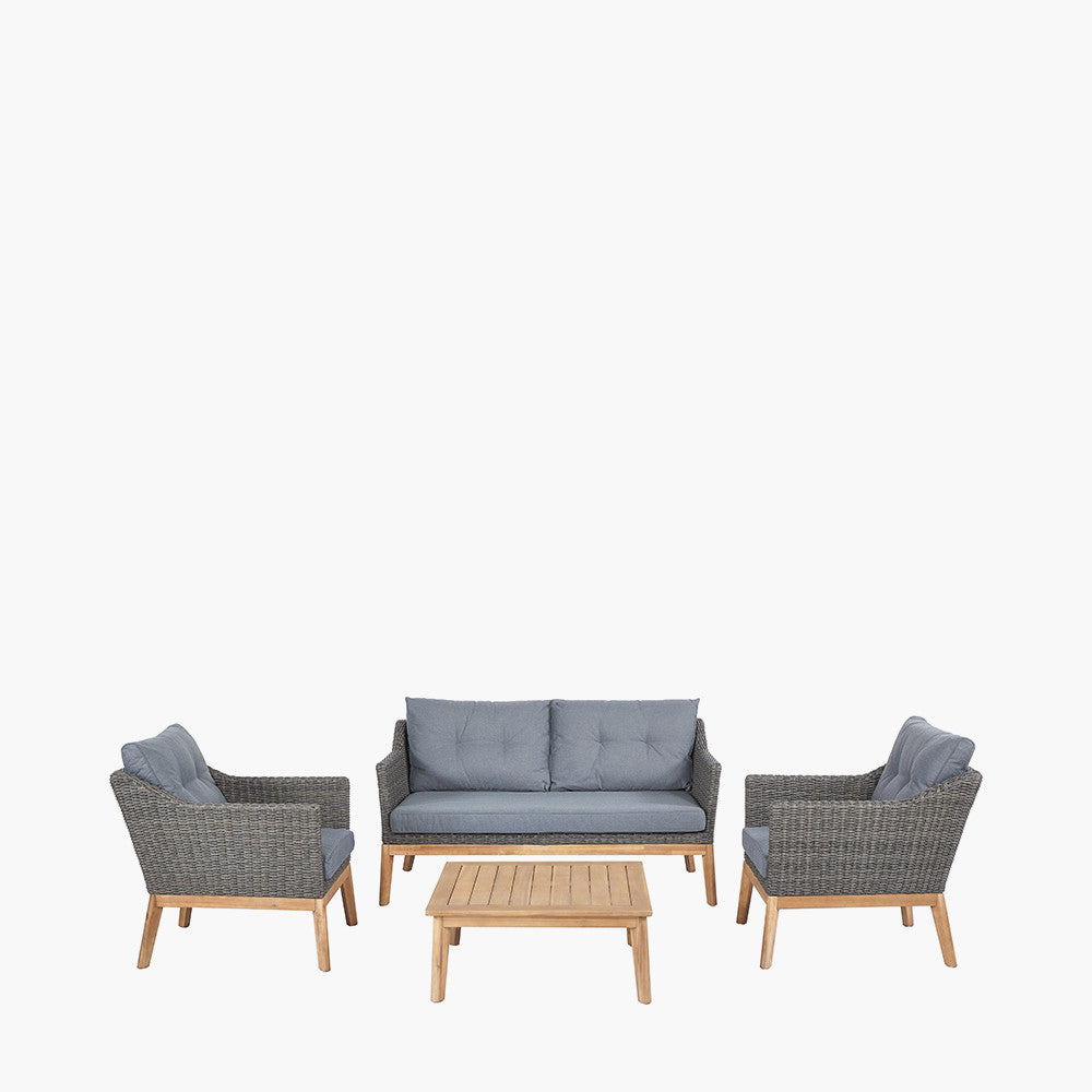 Shop the Larissa Outdoor Seating Set. Comprising of a 2 seater sofa, 2 armchairs and a coffee table, ideal for relaxed socialising, al fresco style. Shop online today www.nobleandnook.co.uk