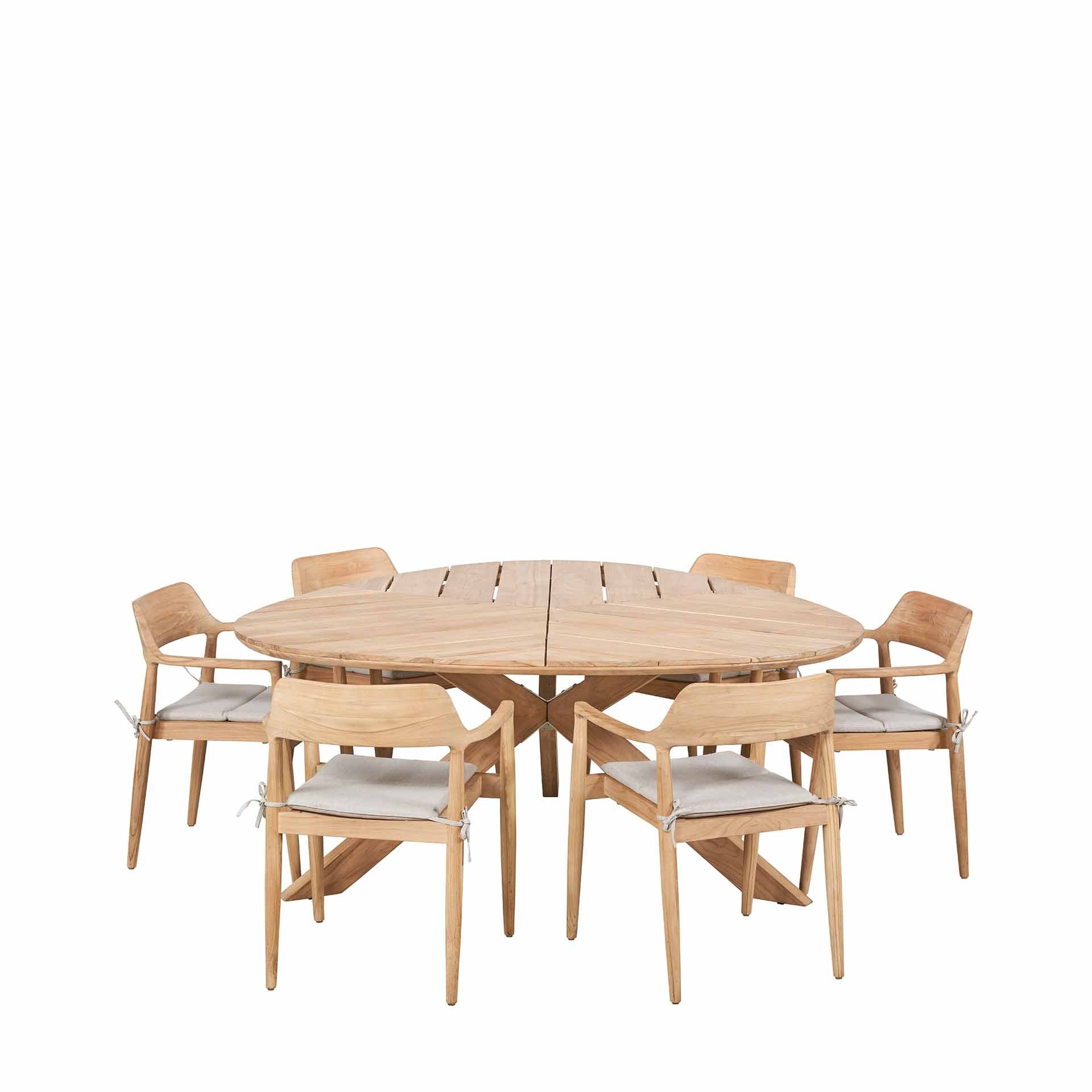 Elevate your outdoor dining experience with the Reuleaux 6 Seater Outdoor Dining Set, expertly crafted from premium teak wood for durability and timeless style. Shop online today at www.nobleandnook.co.uk