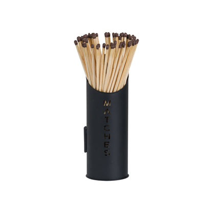 Black Finish Logs and Kindling Buckets with Matchstick Holder – Handcrafted Modern Fireside Set