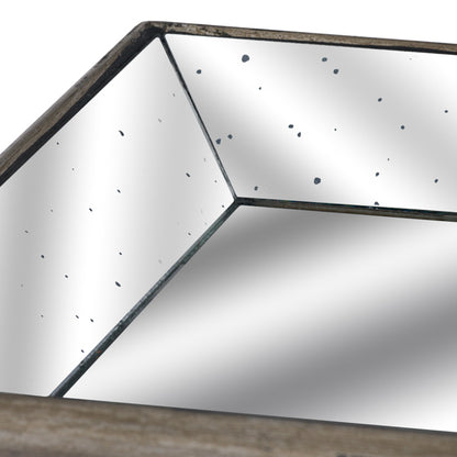 Astor Distressed Mirrored Tray with Wooden Detailing – Elegant Rectangular Display Tray for Stylish UK Interiors