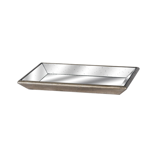 Astor Distressed Mirrored Tray with Wooden Detailing – Elegant Rectangular Display Tray for Stylish UK Interiors