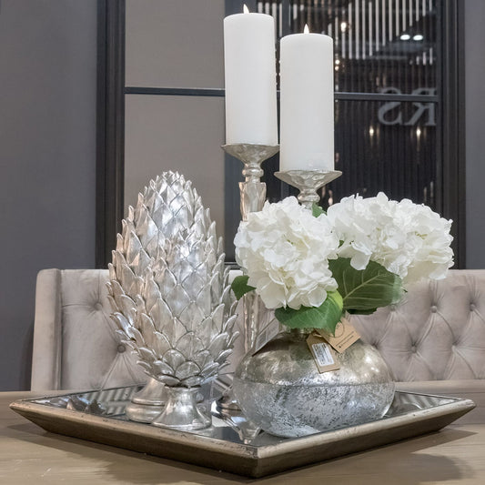 Astor Distressed Mirrored Square Small Tray with Wooden Detailing