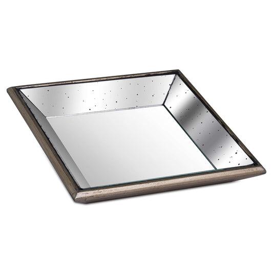 Astor Distressed Mirrored Square Small Tray with Wooden Detailing – Rustic Luxe Accent for Modern UK Homes