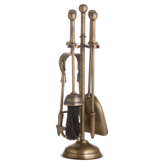 Ball Topped Companion Set in Antique Brass – Timeless Fireplace Elegance
