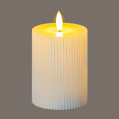 Luxe Collection Natural Glow 3x4 Textured Ribbed LED Candle – Real Wax Design and Ambient Glow