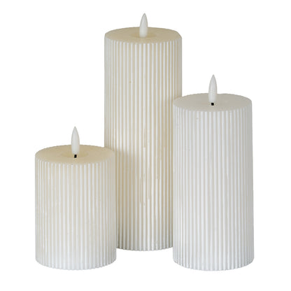 Luxe Collection Natural Glow 3x4 Textured Ribbed LED Candle – Real Wax Design and Ambient Glow