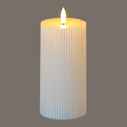 Luxe Collection Natural Glow 3x6 Textured Ribbed LED Candle – Real Wax Warmth and Modern Elegance