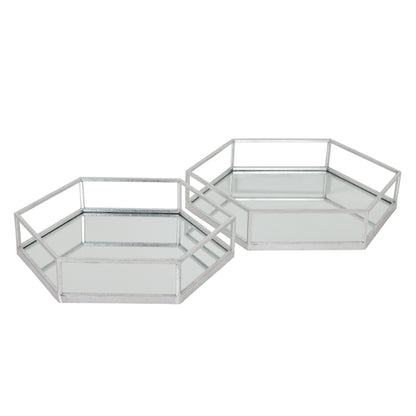 Silver Hexagon Set of Two Trays – Elegant Metallic Display Trays for Contemporary UK Interiors