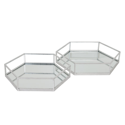 Silver Hexagon Set of Two Trays – Elegant Metallic Display Trays for Contemporary UK Interiors