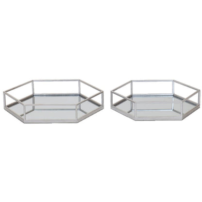 Silver Hexagon Set of Two Trays – Elegant Metallic Display Trays for Contemporary UK Interiors