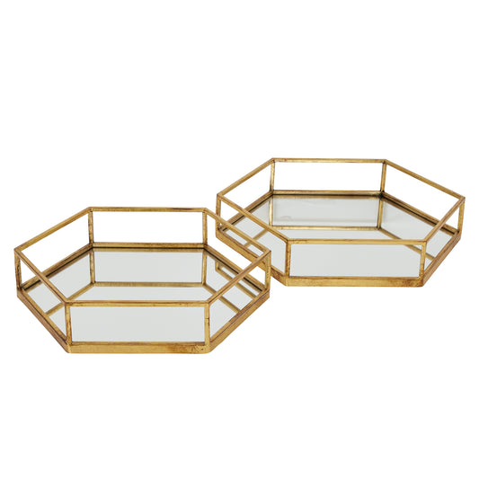 Gold Hexagon Set of Two Trays – Luxurious Metallic Display Trays for Elegant UK Interiors