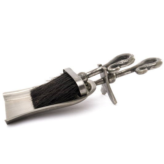 Antique Pewter Crook Handled Hearth Tidy – Elegant Fireside Accessory