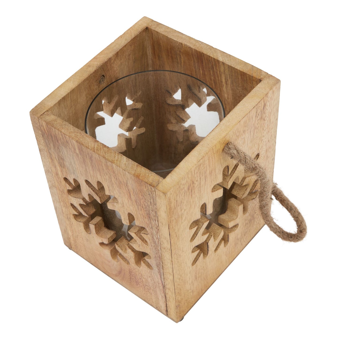 Natural Wooden Large Snowflake Tealight Candle Holder – Rustic Winter Home Décor