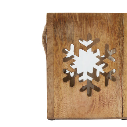 Natural Wooden Large Snowflake Tealight Candle Holder – Rustic Winter Home Décor
