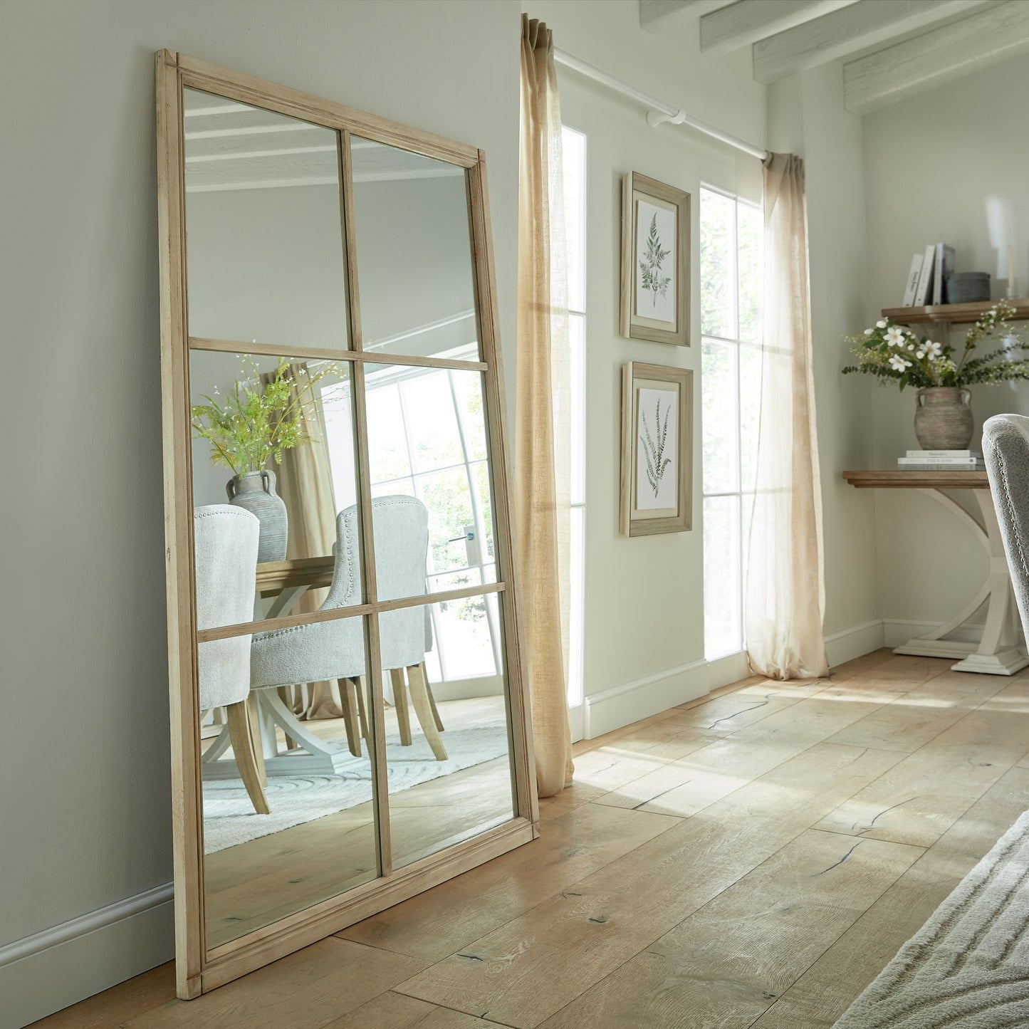 Washed Wood Extra Large Window Mirror – 170cm Tall Rustic Wooden Wall Mirror