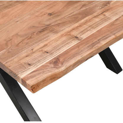 The Live Edge Large Square Dining Table is crafted from solid Acacia wood with a striking live edge and black powder-coated steel legs to add an industrial edge. L140 x W140 x H76 cm. www.nobleandnook.co.uk