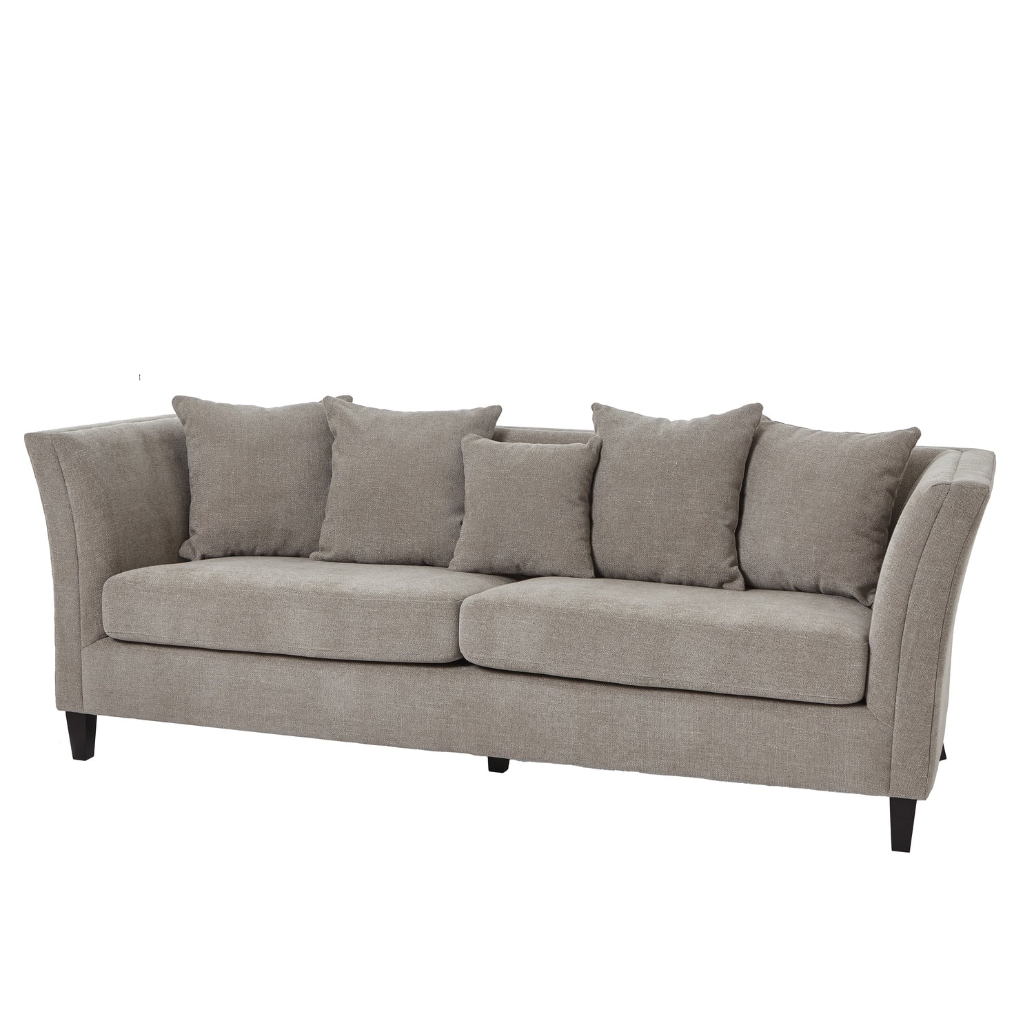 Indulge in the epitome of comfort and elegance with the Vesper three seater sofa. Handcrafted to perfection, in neutral taupe hue making it the perfect centrepiece for refined living spaces. Shop online today www.nobleandnook.co.uk