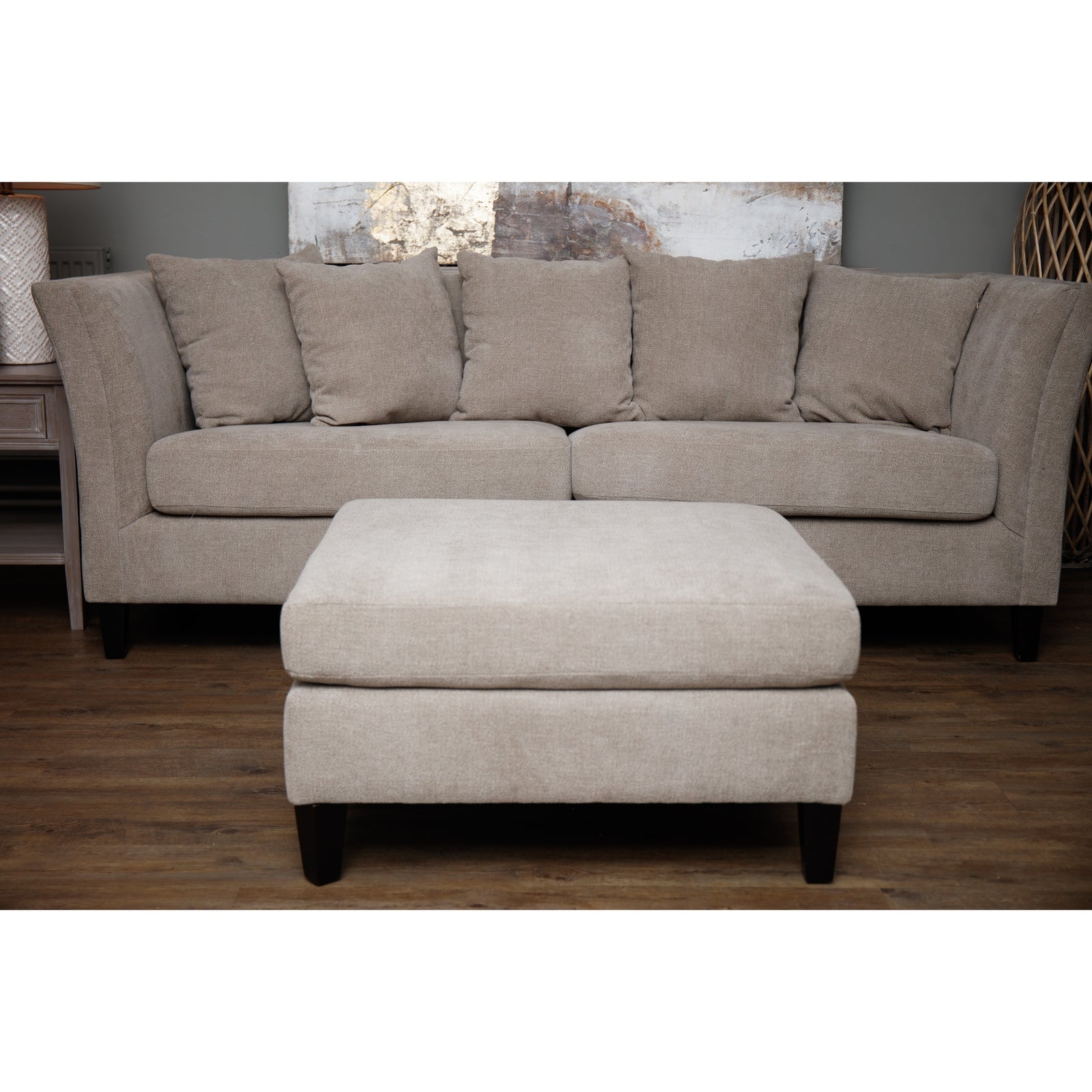 Elevate your living space with the Vesper ottoman foot stool in elegant taupe. Its clean design suits a variety of décor styles—from contemporary to modern farmhouse. Shop online tody at www.nobleandnook.co.uk