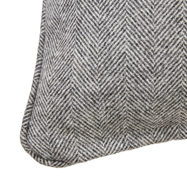 Grey Herringbone Pure Wool Cushion with Piped Edge – Luxury Textured Wool Cushion for Timeless Interiors
