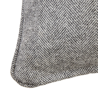 Grey Herringbone Pure Wool Cushion with Piped Edge – Luxury Textured Wool Cushion for Timeless Interiors