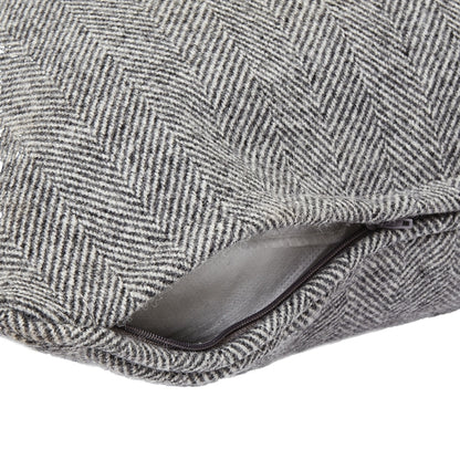 Grey Herringbone Pure Wool Cushion with Piped Edge – Luxury Textured Wool Cushion for Timeless Interiors