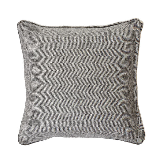 Grey Herringbone Pure Wool Cushion with Piped Edge – Luxury Textured Wool Cushion for Timeless Interiors