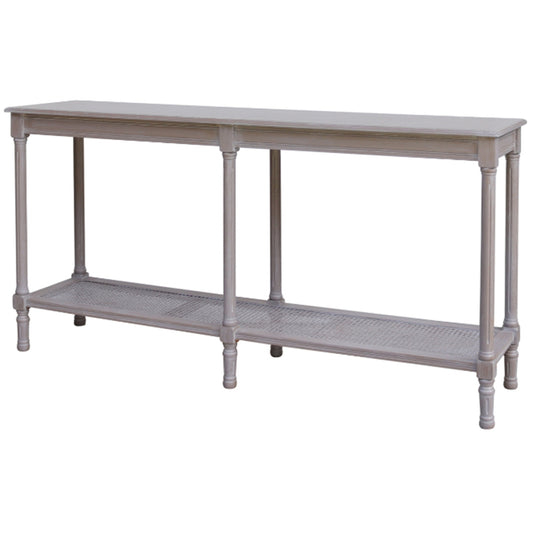 Buy the Serene Rattan Large Console Table. Dimensions - L40xW160xH80cm . Blending natural charm with contemporary elegance and featuring an intricately woven rattan frame and a sleek, tempered top, its generous size and refined silhouette make it a standout piece in any space.