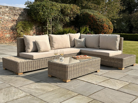 Elevate your outdoor living space with the Capri Large Corner Set, complete with a matching coffee table. Designed for comfort and contemporary style. Shop online today at www.nobleandnook.co.uk