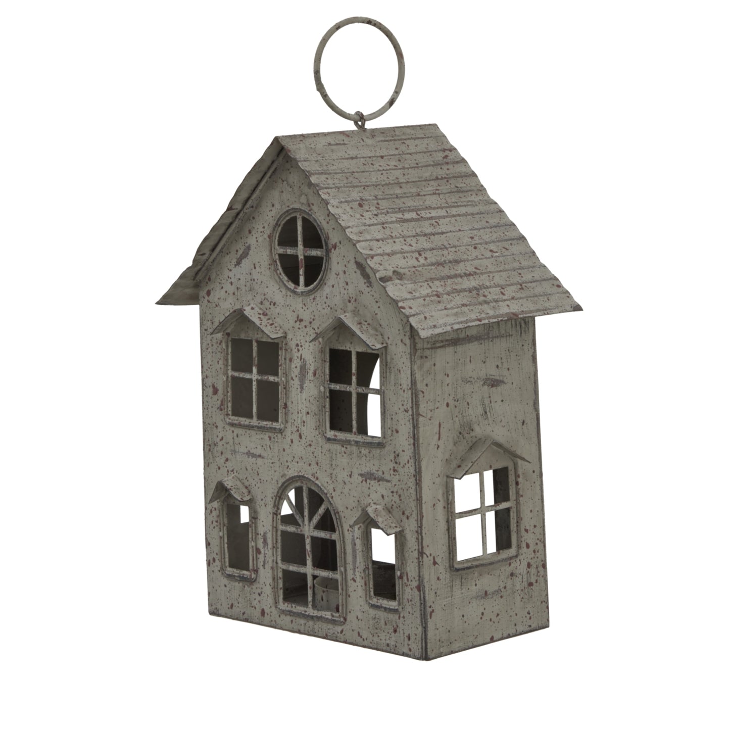 Rustic Metal Hanging House Tealight With Glass Votive