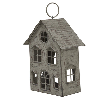 Rustic Metal Hanging House Tealight With Glass Votive