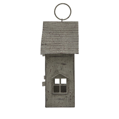 Rustic Metal Hanging House Tealight With Glass Votive