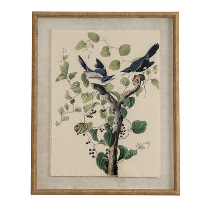 Flora & Fauna Collection Shrikes on Linen in Beaded Frame – Natural Beauty and Timeless Elegance