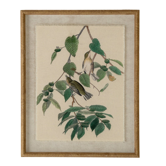Flora & Fauna Collection Warblers On Linen In Beaded Frame