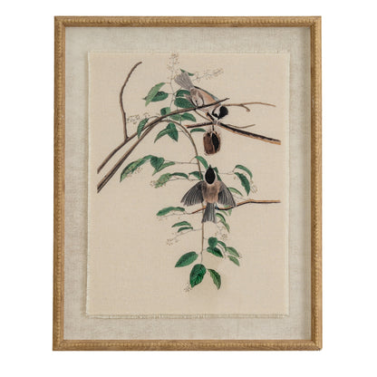Flora & Fauna Collection Chickadees on Linen in Beaded Frame