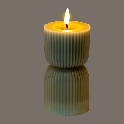 Luxe Collection Grey Carved LED Candle 2.75×6 | Real Wax Timer Candle