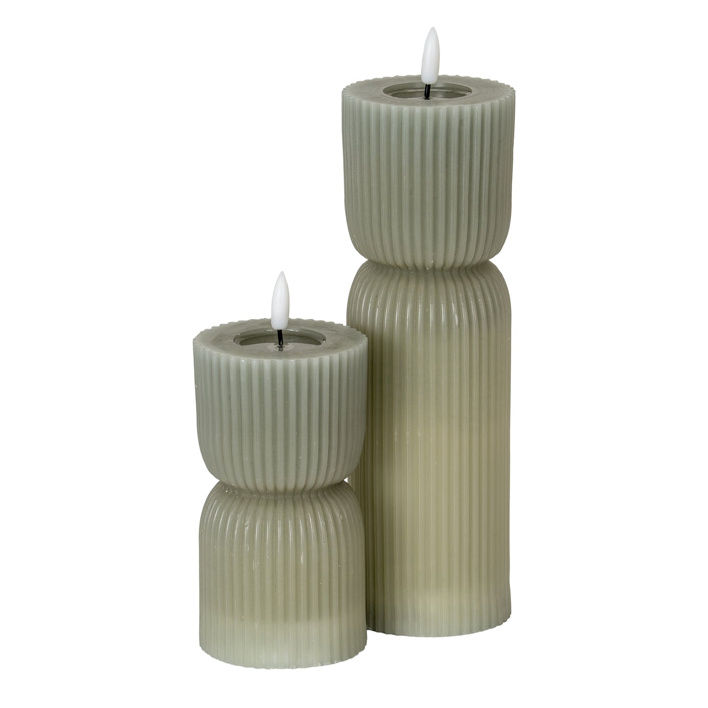 Luxe Collection Grey Carved LED Candle 2.75×6 | Real Wax Timer Candle