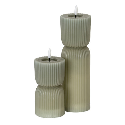 Luxe Collection Grey Carved LED Candle 2.75×6 | Real Wax Timer Candle