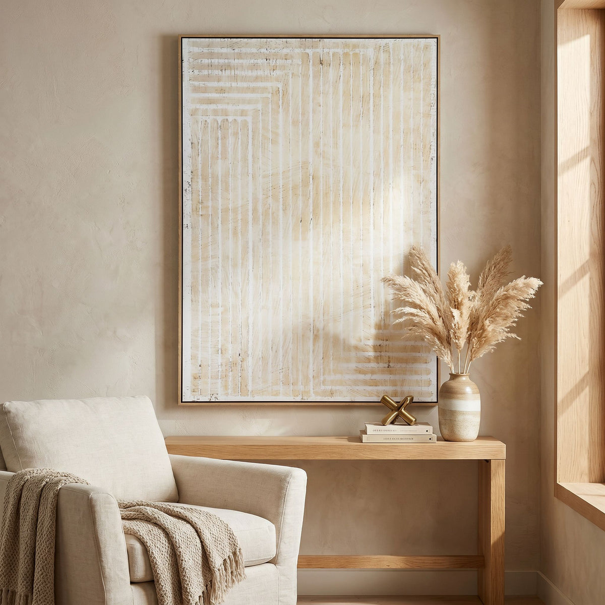 Tellura Hand Painted Canvas in Frame | Large Textured Wall Art 100 × 140cm
