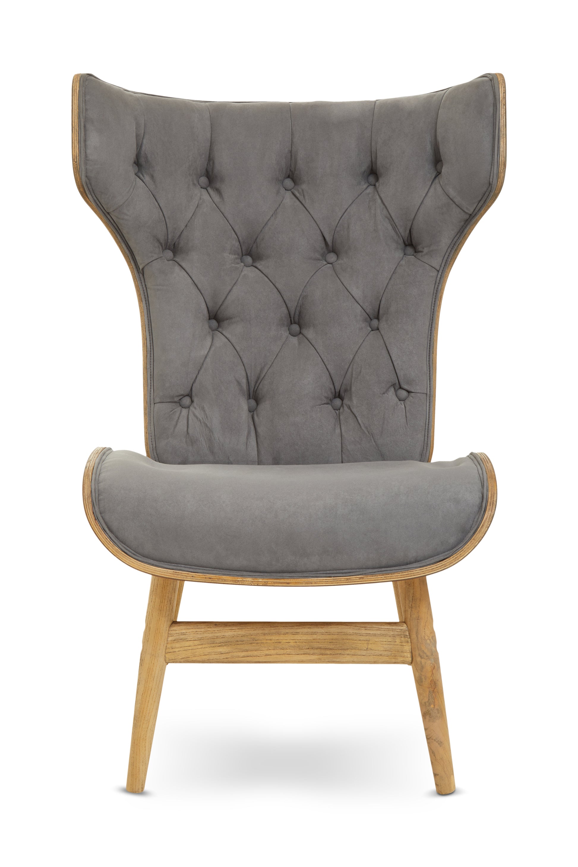 Shop the Dark Grey Velvet Chair with Winged Back, a touch of timeless elegance to any room. A tufted velvet seat, sleek winged design, and sturdy elmwood frame. SHop online today at www.nobleandnook.co.uk