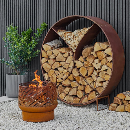 Shop the Circle Sculptural Log Storage and add a touch of modern art and function to your garden. Made with premium quality and ethically sourced metal. Shop online today at www.nobleandnook.co.uk