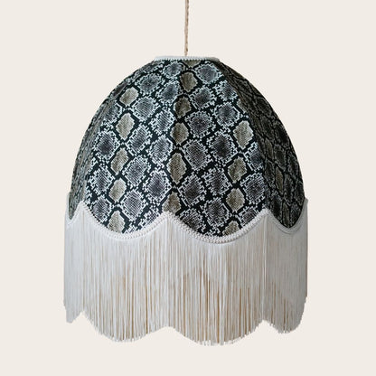 The Bianca Snakeskin Fringed Lampshade | Linen & Ivory Fringe