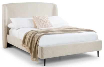 Shop the luxurious Eden Boucle King Size Bed in Ivory with its curved headboard. FREE UK MAINLAND DELIVERY. Shop online now at www.nobleandnook.co.uk