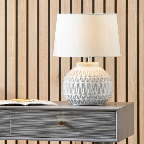 Anneli Warm White Aztec Ceramic Table Lamp | Modern Textured Lighting