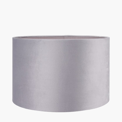 Canterbury Antique Brass Metal Table Lamp Base with 35cm Light Grey Velvet Cylinder Lampshade