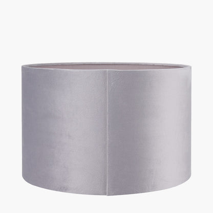 Canterbury Antique Brass Metal Table Lamp Base with 35cm Light Grey Velvet Cylinder Lampshade